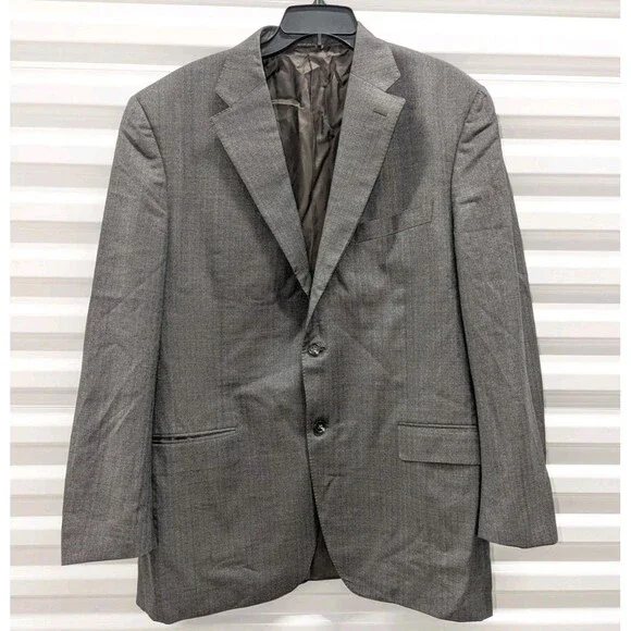 Canali Suit IT 56L 38 Grey Wool 2 Piece Windowpane Check Suit Eclectic Grandpa
